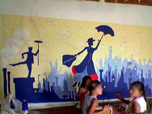 Tempera, scenografia spettacolo su Mary Poppins