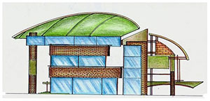 Inchiostro e pastelli, schizzo edificio