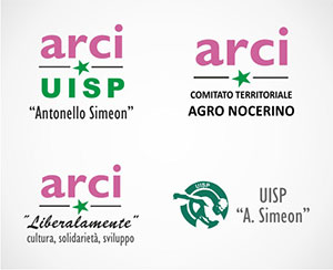 Loghi delle Associazioni culturali ARCI UISP A. Simeno, ARCI Liberalamente, ARCI Comitato Territoriale Agro Nocerino e UISP A. Simeon Nocera
