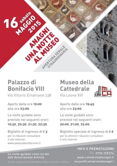 Locandina apertura serale Musei Anagni del 16 maggio 2015
