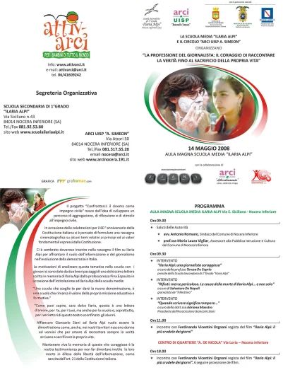 Brochure evento della I Edizione del progetto Confrontarci
