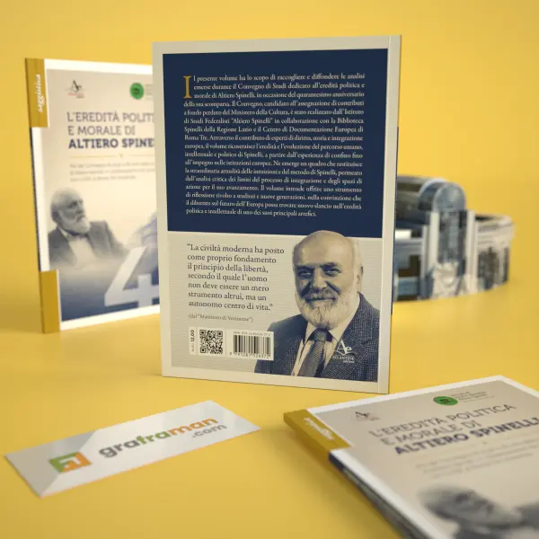Dettaglio del retro di copertina del volume su Altiero Spinelli, con citazione dal Manifesto di Ventotene - Graframan