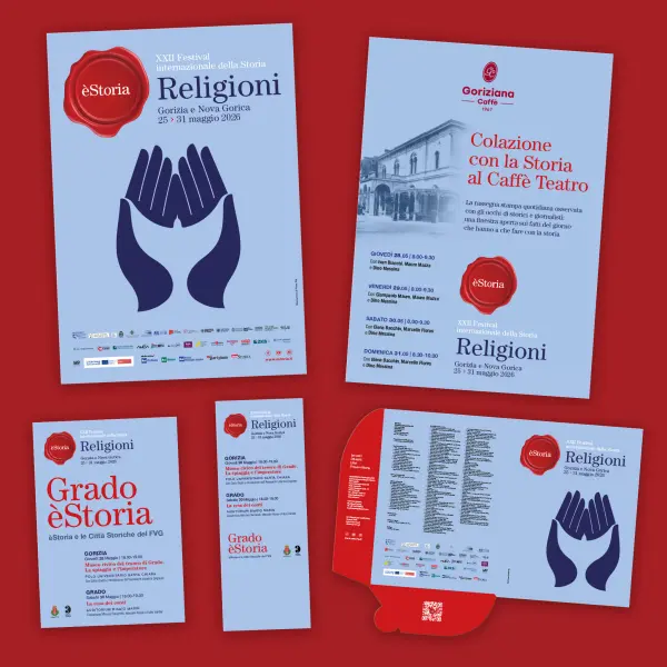 Alcuni dei materiali realizzati: manifesti e cartellina portadocumenti