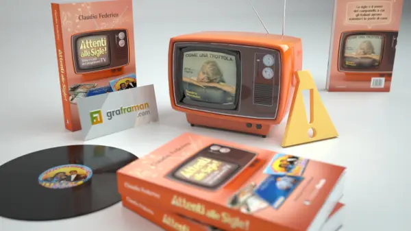 Televisore vintage con la copertina del 45 giri "Come una Trottola" di Sandra Mondaini, il prop scelto per rappresentare le sigle Tv della prima edizione - Graframan