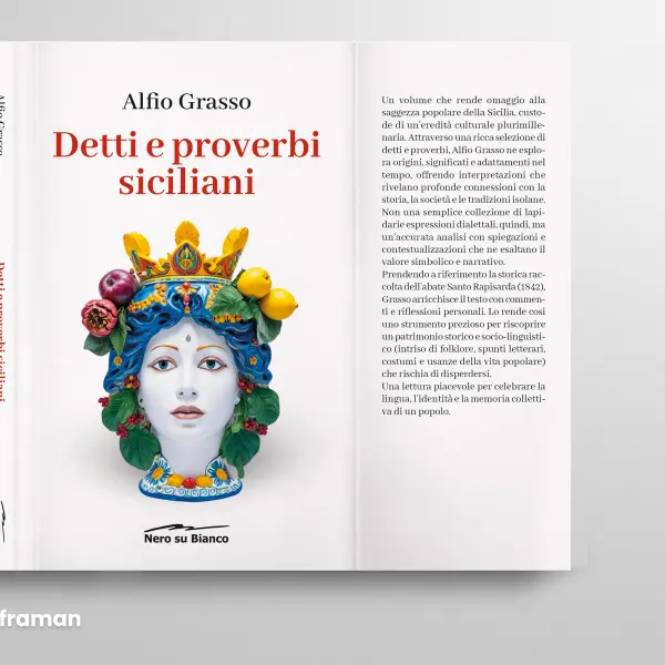 Impaginazione del risvolto di copertina con la sinossi del libro "Detti e proverbi siciliani" - Graframan