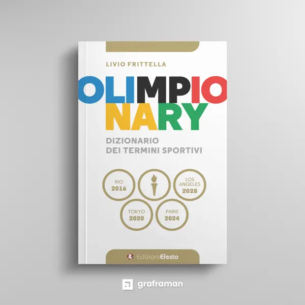 Mockup della copertina frontale di "Olimpionary" su sfondo neutro - Graframan
