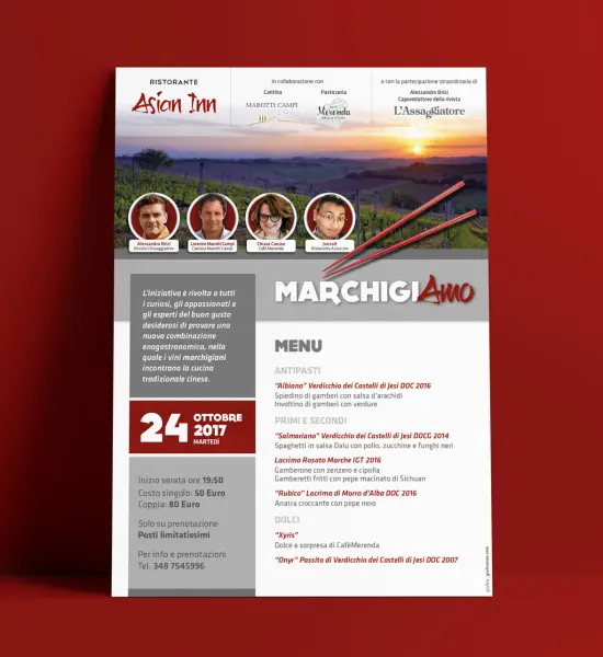 Locandina dell'evento "MarchigiAmo" al ristorante Asian Inn, 24 ottobre 2017 - Graframan