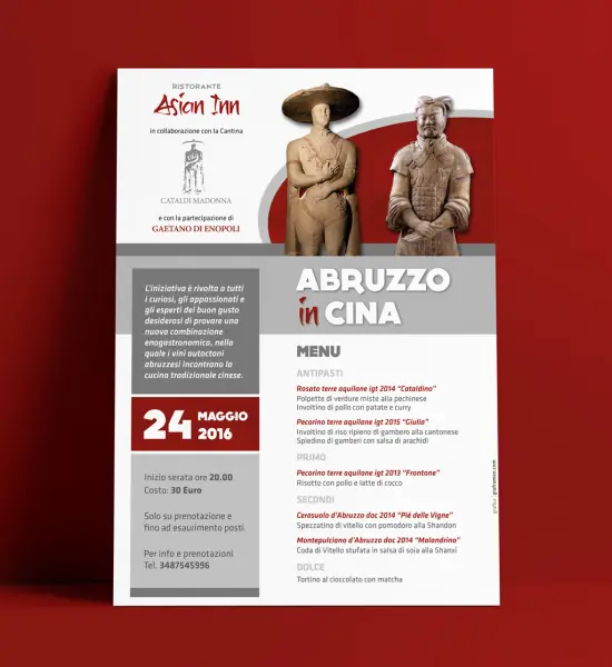Locandina dell'evento "Abruzzo in Cina" al ristorante Asian Inn, 24 maggio 2016 - Graframan