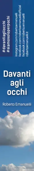 Segnalibro "Davanti agli occhi" di Roberto Emanuelli, lato fronte con titolo e social - Graframan