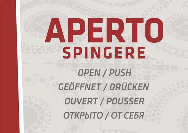 Pannello "Aperto / Spingere" per le porte del percorso museale - Graframan