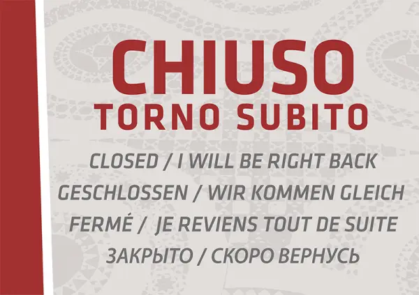 Pannello "Chiuso / Torno subito" per le porte del percorso museale - Graframan