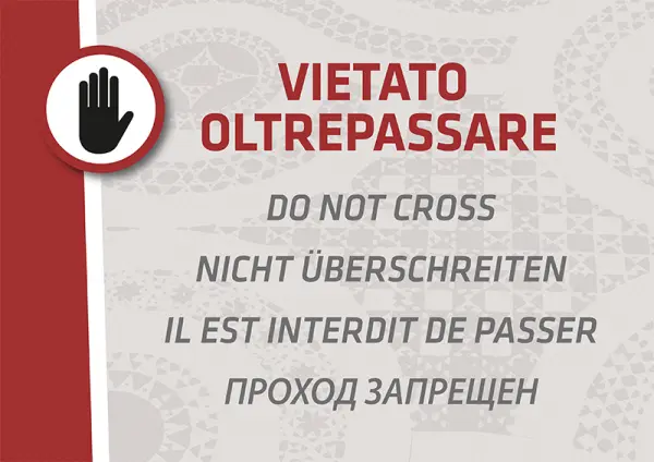 Pannello "Vietato oltrepassare" tradotto in cinque lingue - Graframan