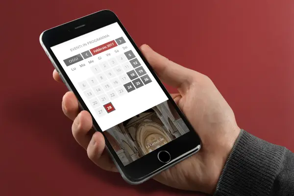 Dettaglio del widget «Eventi in programma» nella homepage del sito, mostrato su smartphone - Graframan
