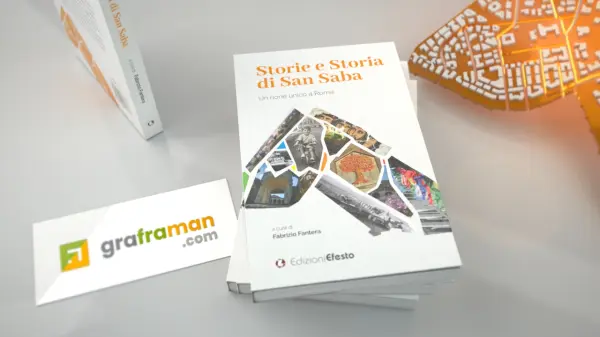Copertina del libro "Storie e Storia di San Saba" a cura di Fabrizio Fantera, con il rendering della mappa del quartiere sullo sfondo - Graframan